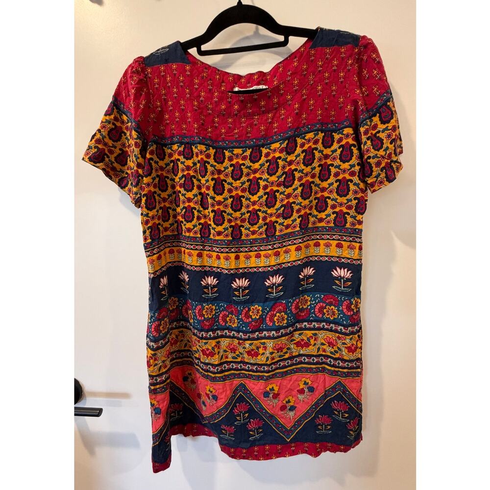Novella Royale T Shirt Dress/ Tunic 100% Rayon Womens Medium Patchwork Boho - Picture 2 of 4